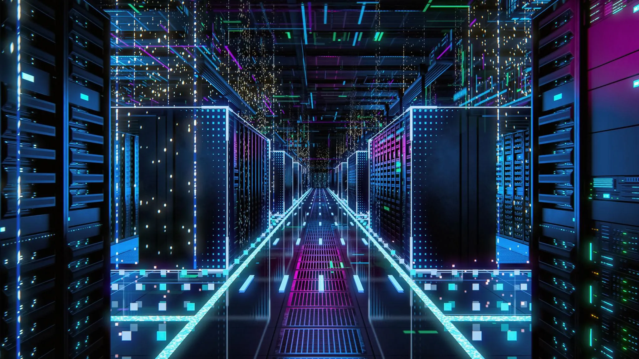 Abstract visualization of data flowing through an ETL pipeline